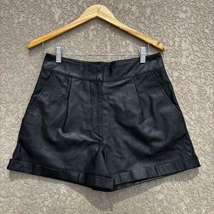 Tela Black Leather Shorts Pleated Size Medium Italy Biker City Streetwear